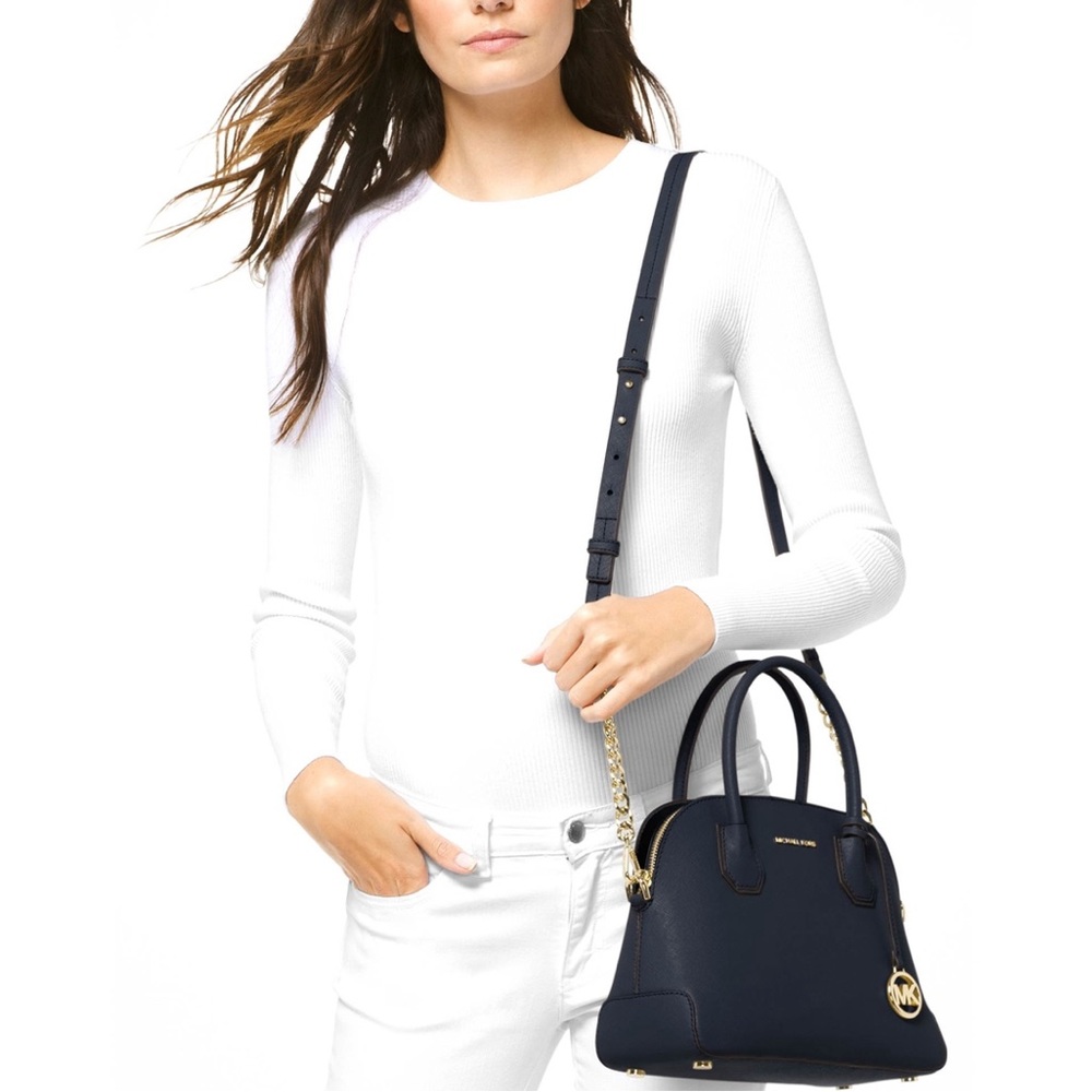 Michael Kors Cindy Leather Medium Pocket Dome Satchel - Admiral (navy blue)